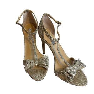 INC International Concepts Women’s Silver Rhinestone T Strap Heels Size 8.5M